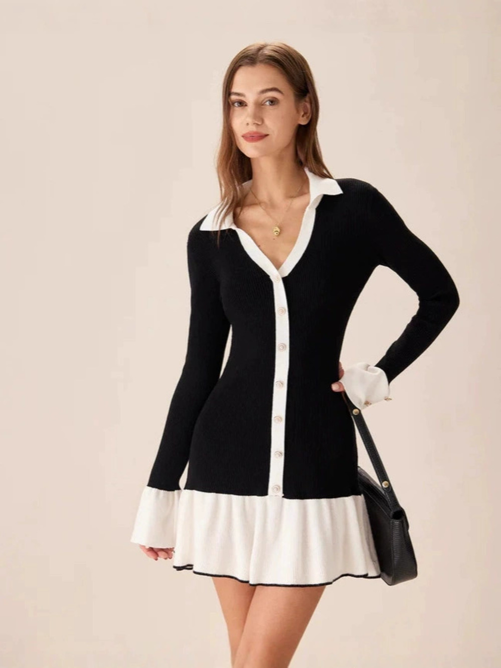 Zara Autumn Winter Short Ruffle Knit Cardigan Dress Long Sleeve